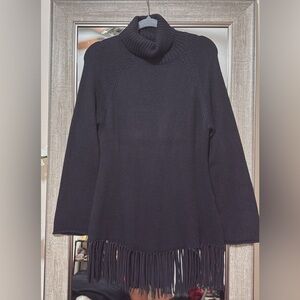 Chic Black Turtleneck Sweater with Fringe